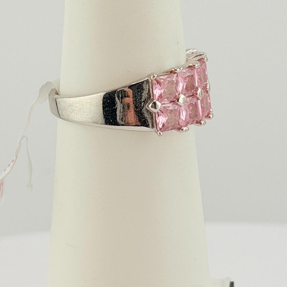 Bomb Party Ring Sz 11 "The Bethany Ring" Rose Quartz on Rhodium RBP7774 - Picture 6 of 6
